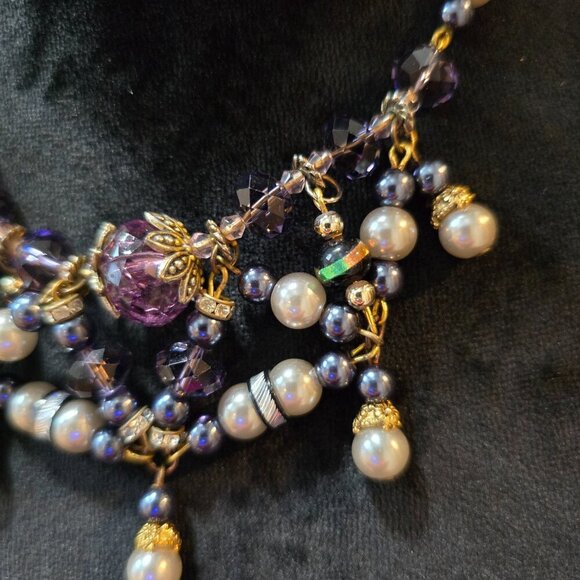 Womens Fashion Multicolor Pearls And Crystal Beaded Necklace with Lobster Clasp - Picture 3 of 6